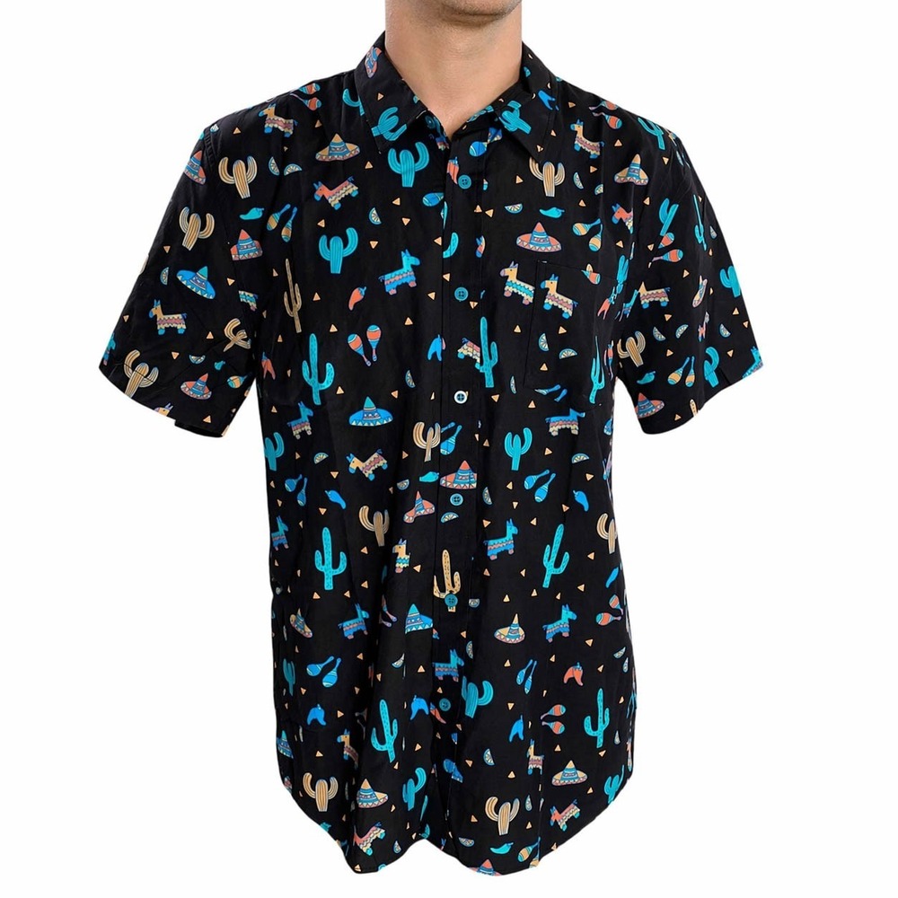 Tipsy Elves Southwestern Shirt XL Midnight Fiesta Cactus Donkeys Black NWT